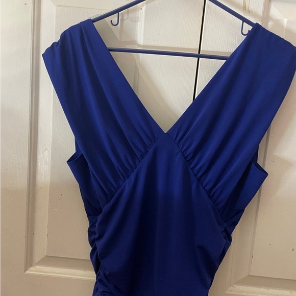 Express Body Contour Compression Empire V-Neck Bodysuit- Cobalt Blue - Picture 5 of 6